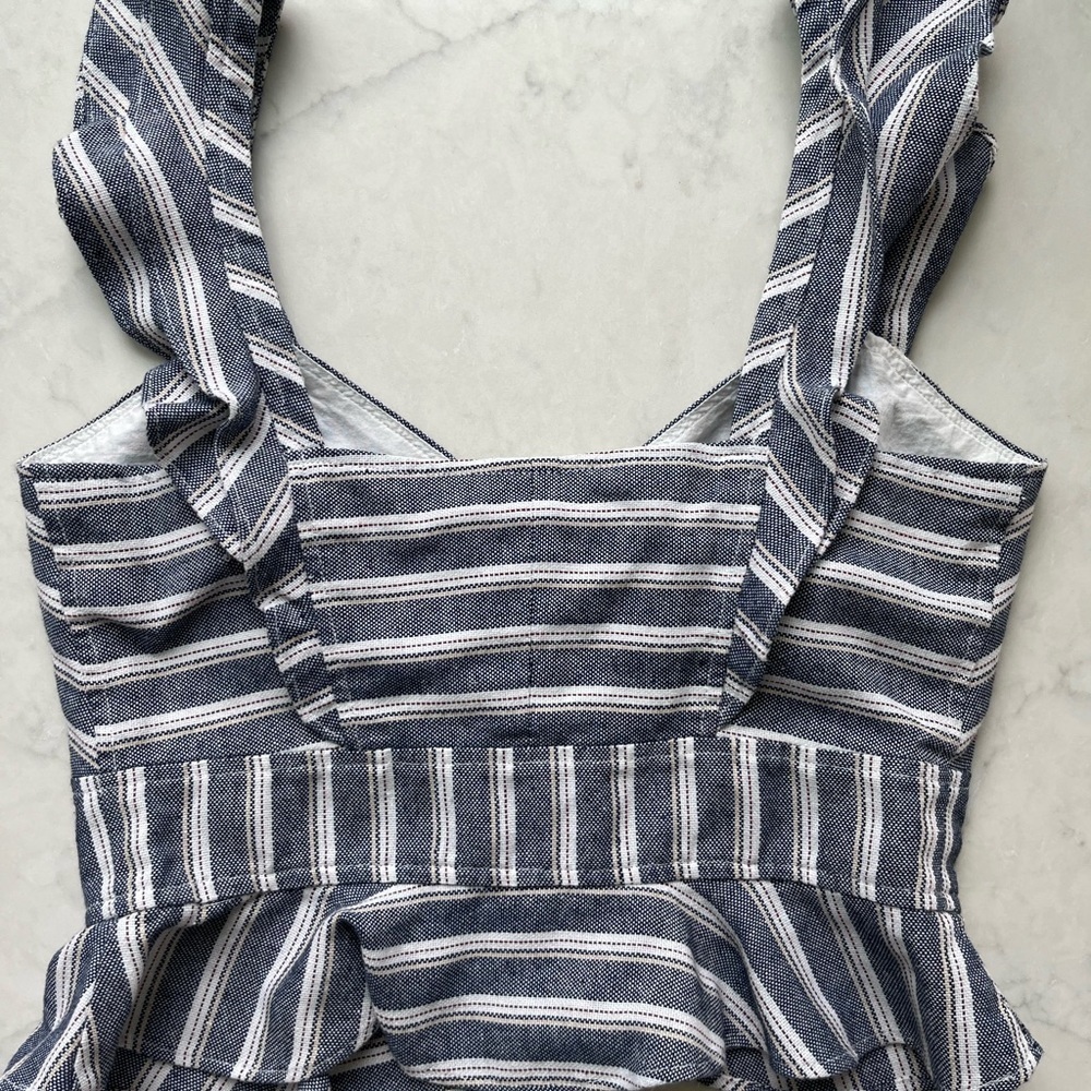 Marissa Webb NWOT Ezra Flutter Sleeve Striped Button Crop Tank Top - Picture 4 of 4